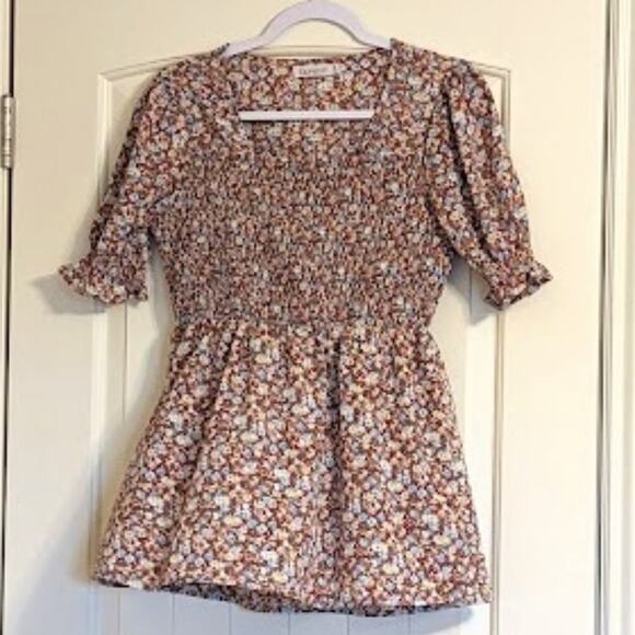 Liofoer Women's Square Neck Smocked Bodice Waist Slimming Short Sleeve Size M - Picture 1 of 11